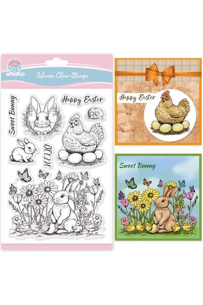 Choice AECH-28604 1PC Easter Rabbit Clear Stamps for Card Making Easter Chick...