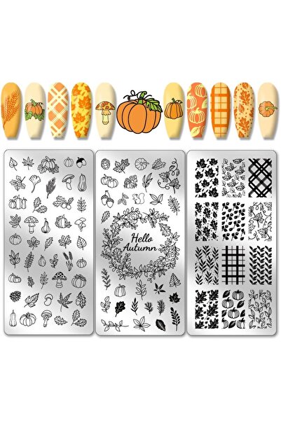 Choice AECH011-02625 طقم 3 قطع من قوالب ختم الأظافر بتصميم خريفي، 88 نقشة، مص...