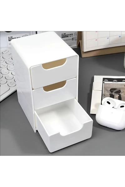 Choice منظم مكتبي أبيض اللون مكون من 3 طبقات مع أدراج، صندوق تخزين بلاستيكي ل...