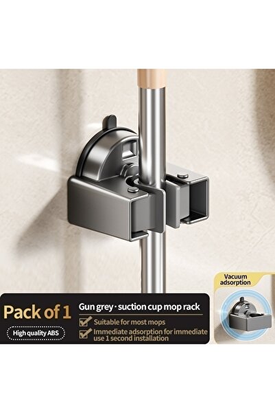 Choice حامل ممسحة رمادية اللون، لا حاجة للثقب، مزود بكوب شفط، مشبك تثبيت جدار...