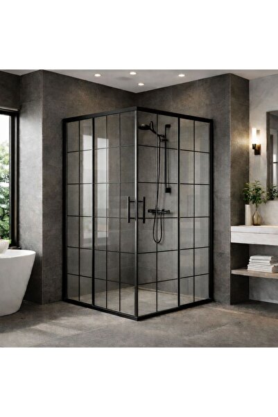 DOCCİA BELLA BANYO Duşakbin kare siyah alüminyum H:190 5 mm karolajlı temperl...