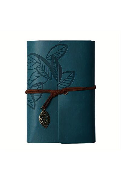 Choice Dark Blue-1pc Vintage Leaf Hand Book Faux Leather Notebook - 75 Sheets...
