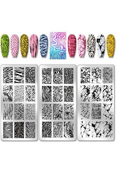 Choice AECH011-02649 3pcs Marble Nail Stamping Plates Rocks Texture Nail Art ...
