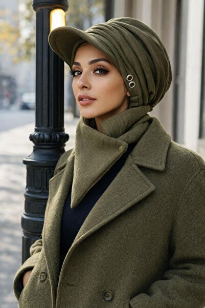 Aişe tesettür Set șapcă de iarnă kaki și costum Etol