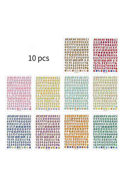 Choice 10 pcs 10-Sheet Retro 3D Style Alphabet & Number Stickers, Vintage Ste...