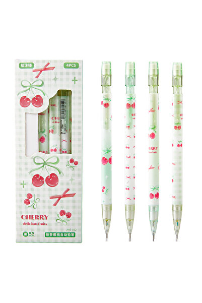 Choice 4pcs 4-piece cherry-patterned push-button mechanical pencil, 0.5mm mec...