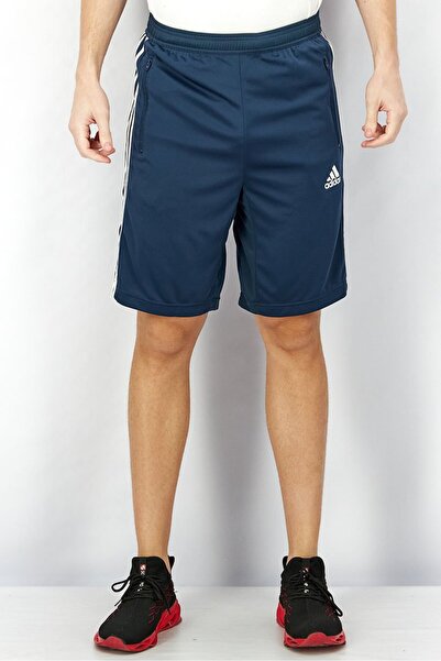 adidas شورت رياضي رجالي طويل برباط داخلي، أزرق داكن وأبيض