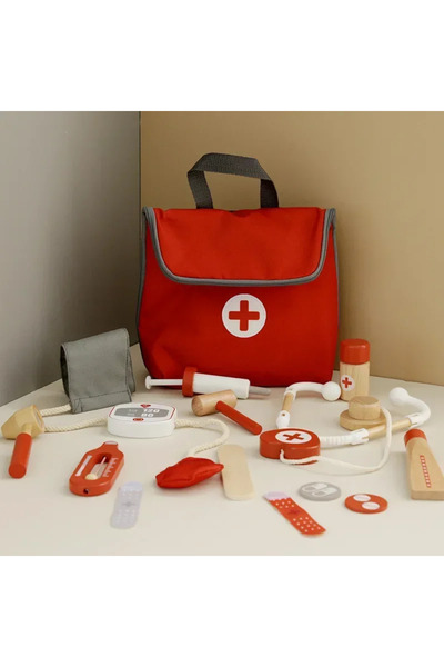 Choice red Kids Wooden Pretend Play Kit Games for Girls Boys Red Medical Dent...