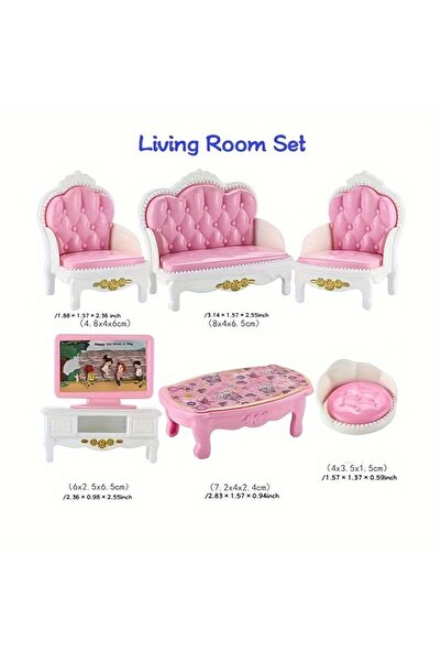 Choice مجموعة أثاث غرفة معيشة وردية اللون لبيت الدمى، إكسسوارات، أثاث مصغر لب...