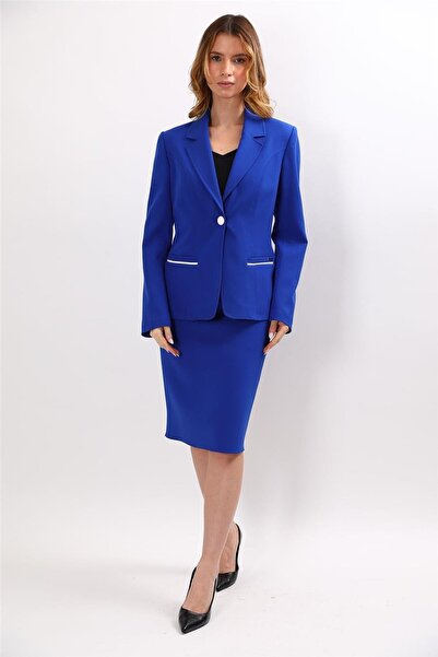ÖNDER ÖZSOY Garnili Single Button Classic Jacket & Short Pencil Skirt Women's...