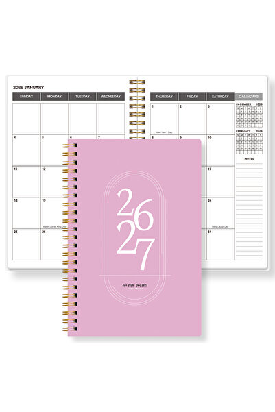 Choice Pink 2026-2027 A5 Monthly Planner, Spiral Bound, Pink Minimalist Cover...