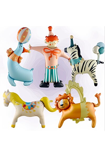 Choice مجموعة متنوعة من 5 قطع من بالونات ألومنيوم بتصميم سيرك جوكر، وحمار وحش...