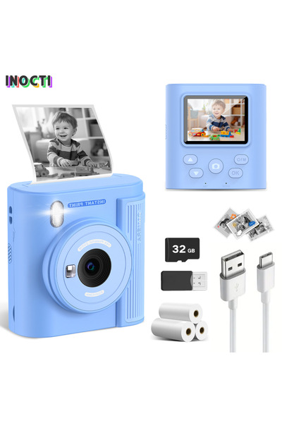 Choice3 كاميرا بلو إنتي للأطفال للطباعة الفورية، كاميرا رقمية، ثلاث ورقات طبا...