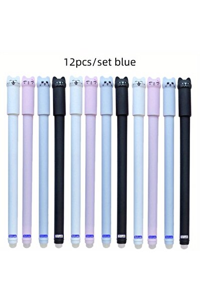 Choice 12pcs blue 4/8/12pcs Creative Cat Erasable Gel Pens Set 0.5mm Washable...