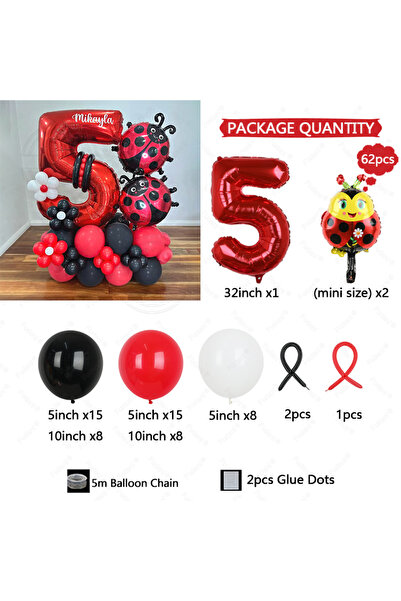 Choice 32inch 5 62pcs LadyBug Foil Balloons Garland Arch Kit Red Number Foil ...