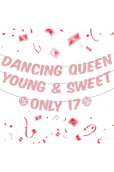 Choice زينة حفلة عيد الميلاد السابع عشر باللون الوردي - لافتة ديسكو ذهبية ورد...