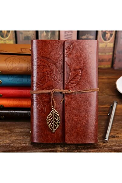 Choice Brown Vintage Leaf Hand Book Faux Leather Notebook - 75 Sheets Kraft P...