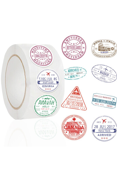 Choice 500 قطعة من ملصقات سلسلة طوابع جواز السفر اللطيفة (500 قطعة/لفة) - ملص...