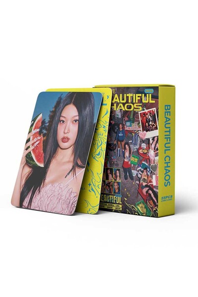 Choice مجموعة بطاقات صغيرة صفراء من 55 قطعة بتصميم عين القطة (KPOP KATSEYE) م...