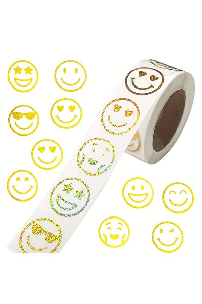 Choice Gold 500 Pcs Foil Golden Expression Stickers Roll - Round Face Icons f...
