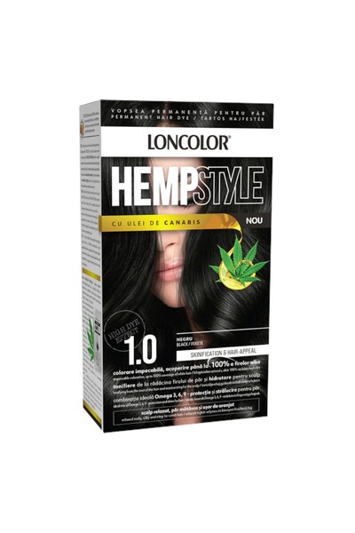 Loncolor Vopsea de Par Permanenta Hempstyle, 1.0 Negru, 100 ml