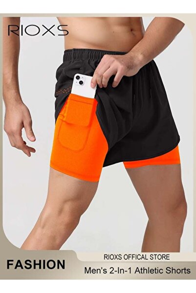 RIOXS Men's 2-In-1 Athletic Running Shorts, Lightweight Sportwear Quick-Dryin...