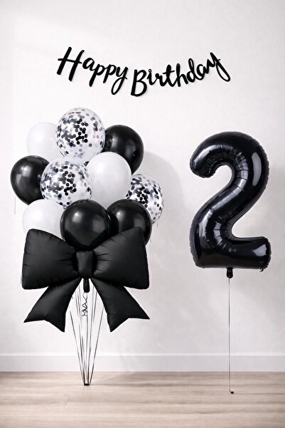 Patladı Gitti Set de baloane pentru ziua de naștere de 2 ani cu fundă neagră