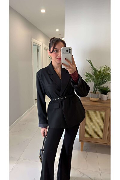 BİRCANÇİL Farrah Black Belted Blazer Jacket