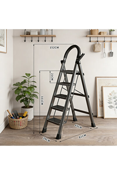 Sumkyle سلم بخمس درجات، كرسي قابل للطي مع دواسة عريضة مانعة للانزلاق، سلم فول...