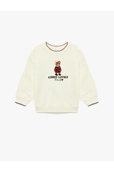 Koton Teddy Bear Embroidered Long Sleeve Crew Neck Cotton Sweatshirt