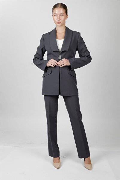 ÖNDER ÖZSOY American Lapel Modern Long Jacket & Pockets Pipe Leg Pants Women'...