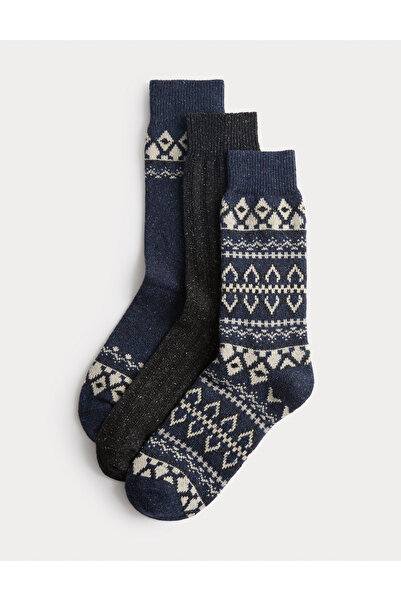 Marks & Spencer 3’lü Fair Isle Desenli Yün Karışımlı Çorap Seti