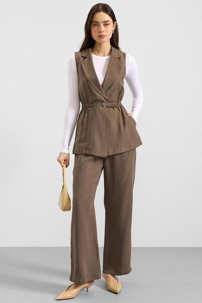 Olcay Drawstring Waist Belt Detailed Modal Vest Haki̇ 8284