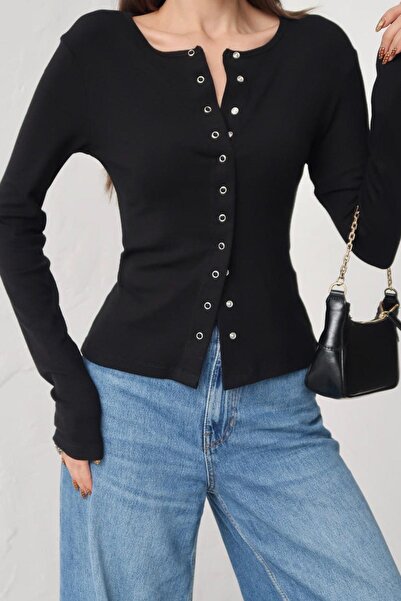 Mine Tan Butik Bluză cu mânecă lungă din țesătură Buzzy, cu nasturi în față -...