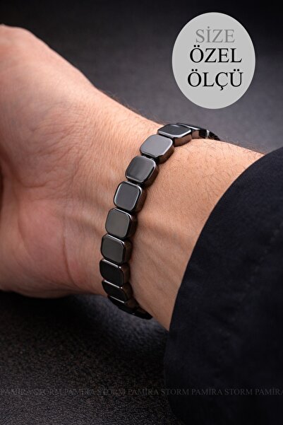 PS PAMİRA STORM Hematit Doğal Taş Bileklik Kişiye Özel Ölçü Bileklik Unisex H...