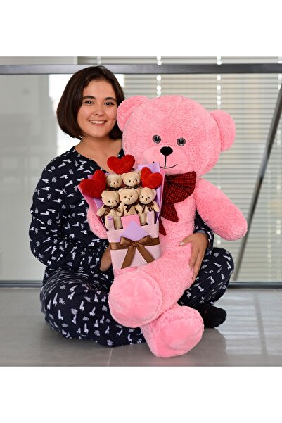 Özgüner Oyuncak هدية خاصة لعيد الحب: دمية دب قطيفة بطول 90 سم مع ربطة عنق وبا...
