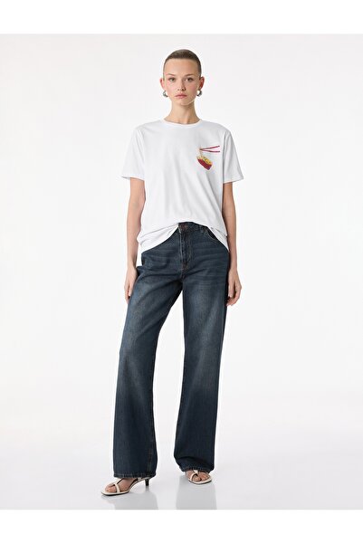 Koton Λευκό γυναικείο μπλουζάκι με λεπτομέρεια εκτύπωσης Ramen 6SAK50055EK