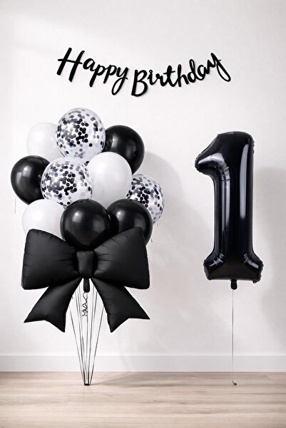 Patladı Gitti Set de baloane pentru aniversarea de 1 an cu fundă neagră