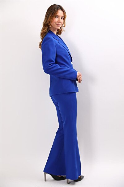 ÖNDER ÖZSOY Garnili Single Button Classic Jacket & Pocketed Spanish Leg Trous...