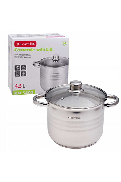 Kamille Caro stainless steel tall pot 3.2 l with 18 cm glass lid - induction ...