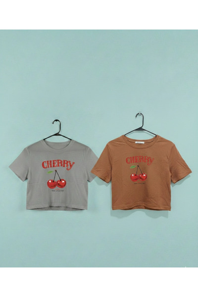 Bonbelle Girl's Cotton Cherry Printed 2-Piece Crop Top