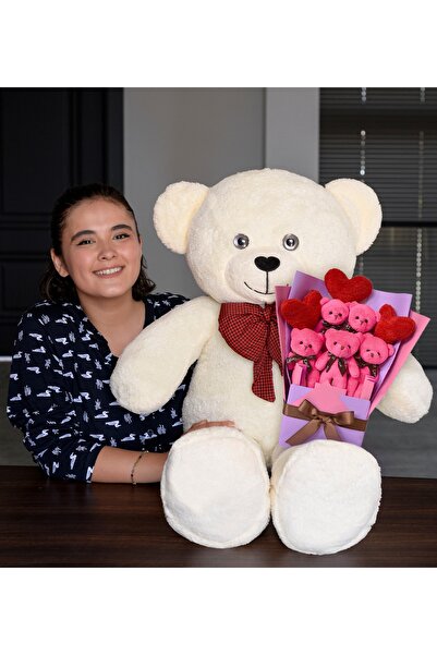 Özgüner Oyuncak هدية خاصة لعيد الحب: دمية دب قطيفة بطول 90 سم مع ربطة عنق وبا...