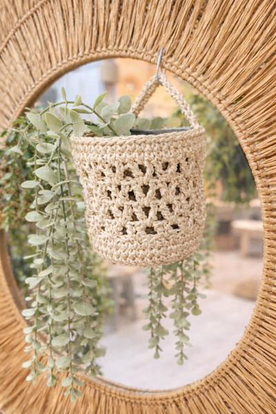 AY TASARIM MAKROME وعاء زهور من الخيط الورقي، سلة من القش (الزهور غير متضمنة)