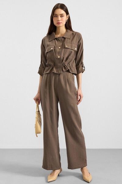 Olcay Metal Snap Crop Modal Jacket Khaki 8285