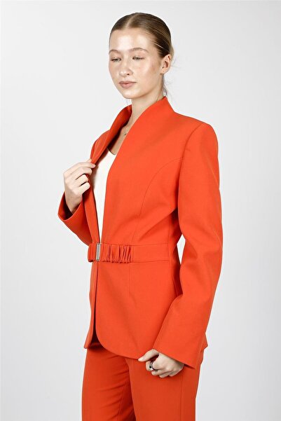 ÖNDER ÖZSOY Classic Women's Jacket with High Collar Model - Orange