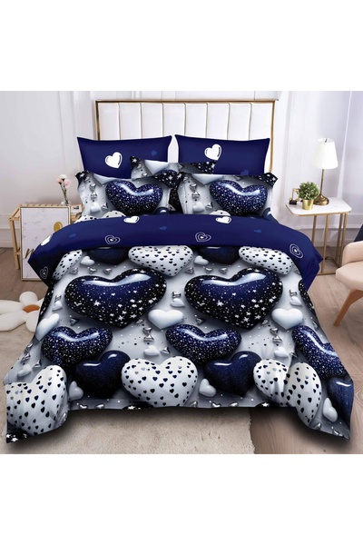 Talis Double Bed Linen 3D Blue Hearts 6 Pieces, Finet
