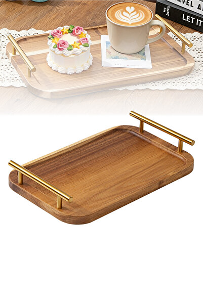 Generic Handmade Wooden Tray with Metal Handles - Coffee Tray & Tea Tray & Ca...