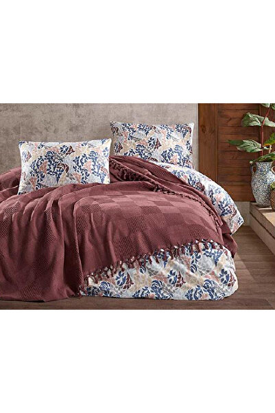 Talis Double Bed Linen and Pique Marita Bordeaux Duvet Cover, 100% Cotton