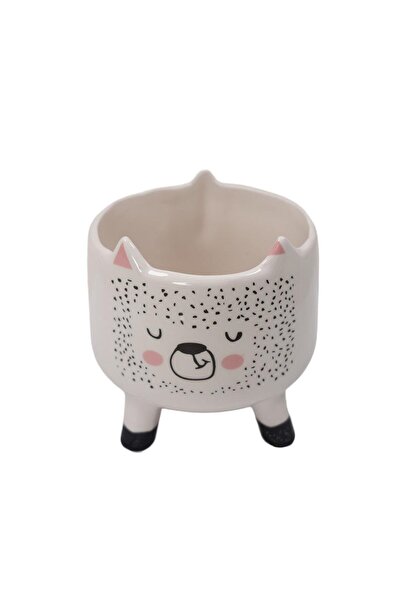 Yerli Tilkili Seramik Figürlü Saksı 14*13,5 Cm