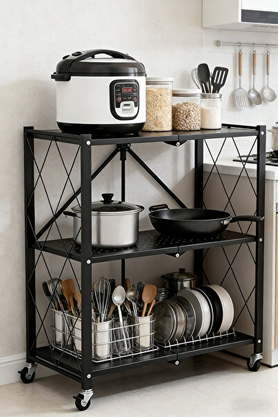 dida-cosmos 3 Tier Storage Shelf, With Wheels, Foldable, Suitable For Kitchen...